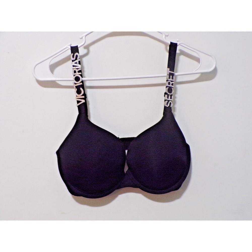 Victoria's Secret Black Rhinestone Bra Adjustable Strap Size 32DD/E70 385733-DXG